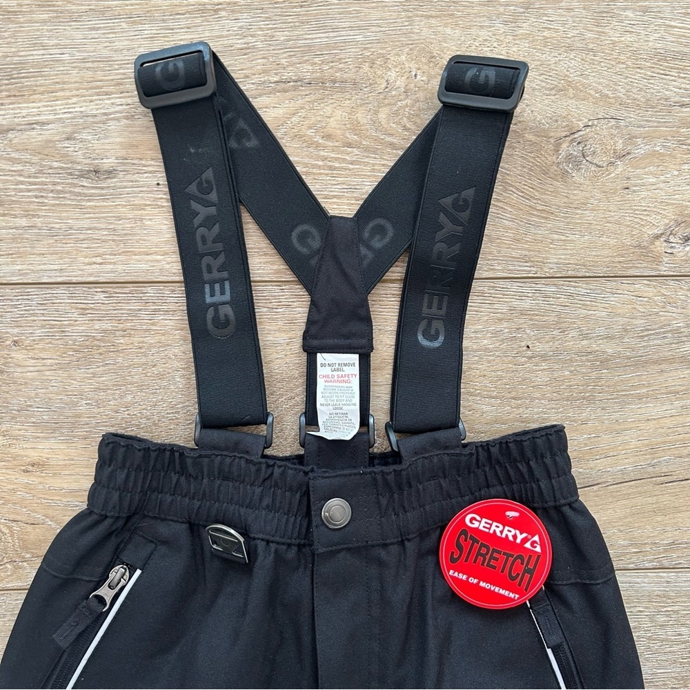 Gerry Outdoor Snow Bib Pants Unisex Sz‎ XS 4/5 Adjustable Straps Black NEW - Picture 2 of 11